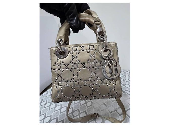 Christian Dior Mini Lady Dior Borsa in Raso e Cristalli - Grigio - vista 4