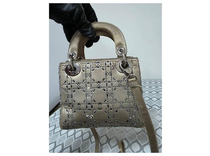 Christian Dior Mini Lady Dior Borsa in Raso e Cristalli - Grigio - vista 5