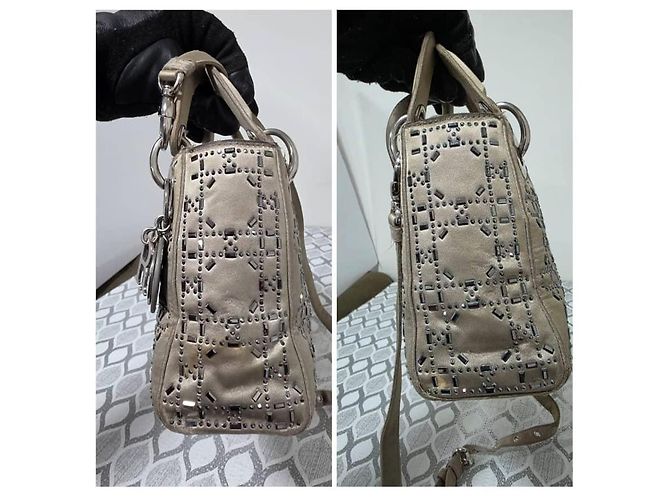Christian Dior Mini Lady Dior Borsa in Raso e Cristalli - Grigio - vista 7
