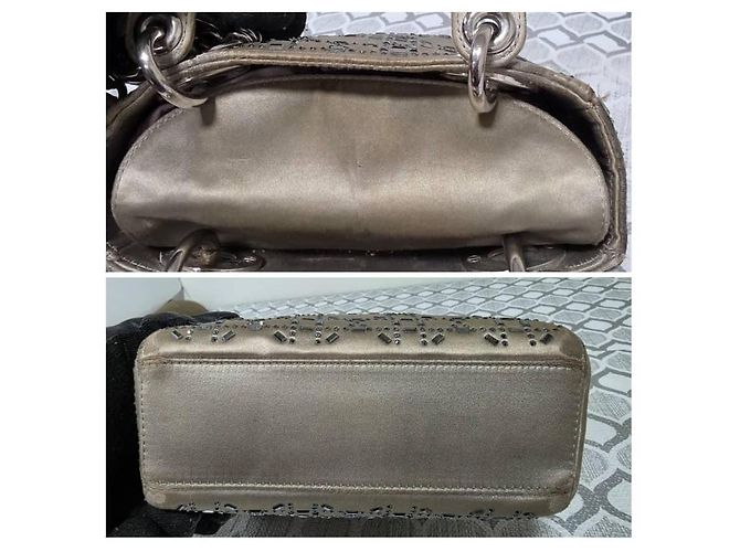 Christian Dior Mini Lady Dior Borsa in Raso e Cristalli - Grigio - vista 9