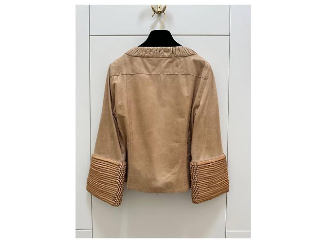 Fendi Beige Leather Jacket Woven Sleeves IT 42 Pre-owned - view 2