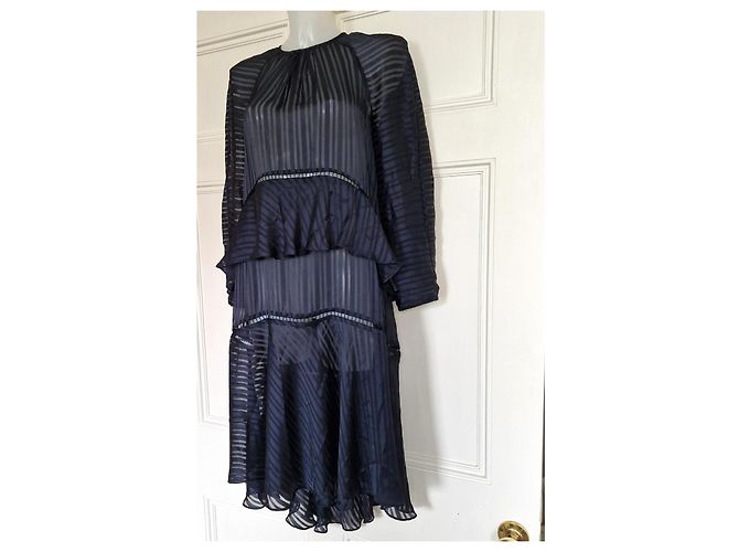 Vestido de seda a rayas azul marino con volantes Zimmermann - vista 10