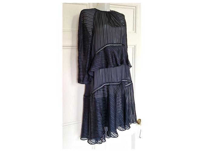 Vestido de seda a rayas azul marino con volantes Zimmermann - vista 11