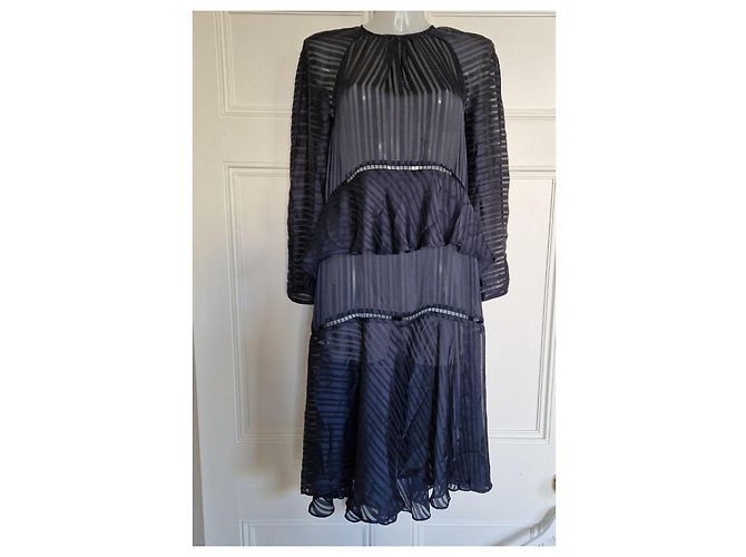 Vestido de seda a rayas azul marino con volantes Zimmermann - vista 4