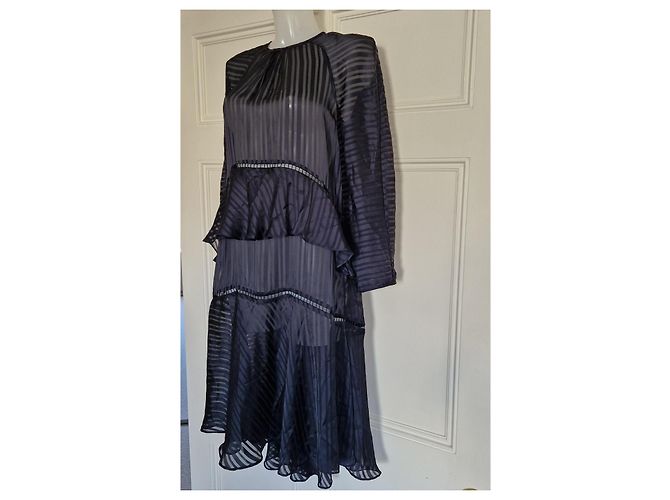 Vestido de seda a rayas azul marino con volantes Zimmermann - vista 5