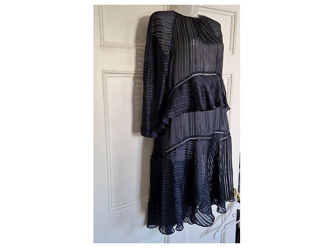 Vestido de seda a rayas azul marino con volantes Zimmermann - vista 6