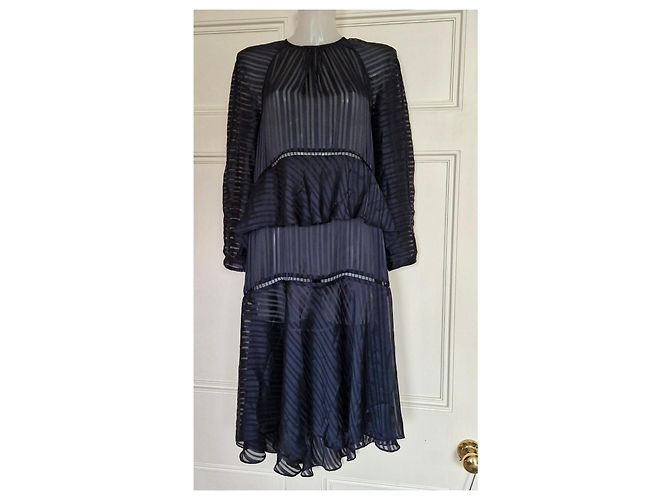 Vestido de seda a rayas azul marino con volantes Zimmermann - vista 9