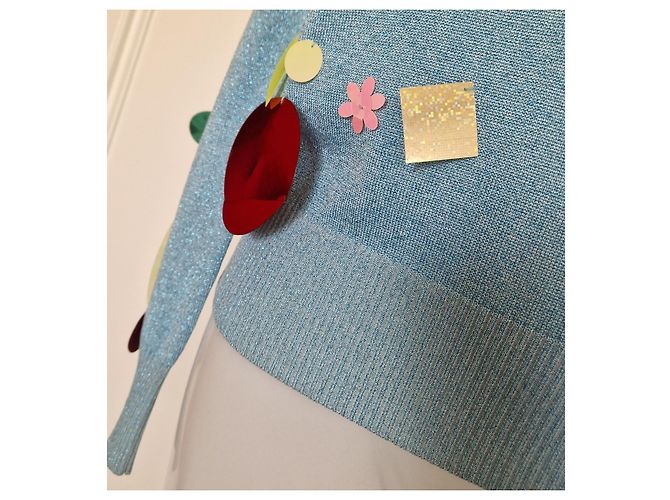 Sweater de malha azul metálico Christopher Kane com apliques - vista 2