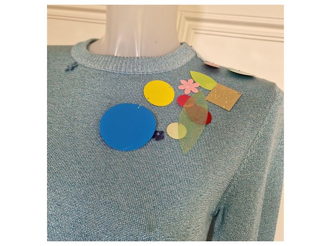 Sweater de malha azul metálico Christopher Kane com apliques - vista 3