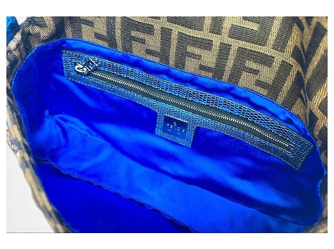 Fendi Borsa Baguette Zucca Blu Lucertola Ricamata - vista 11