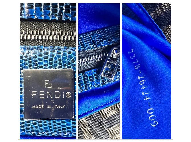 Fendi Borsa Baguette Zucca Blu Lucertola Ricamata - vista 12