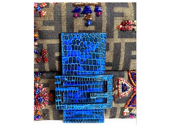 Fendi Borsa Baguette Zucca Blu Lucertola Ricamata - vista 2