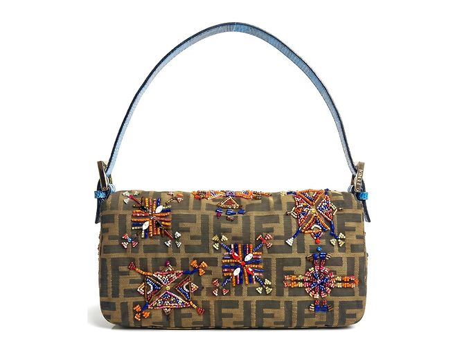 Fendi Borsa Baguette Zucca Blu Lucertola Ricamata - vista 3