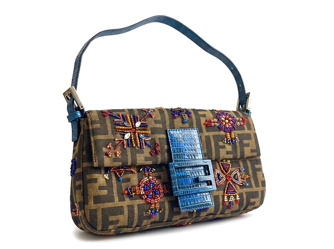 Fendi Borsa Baguette Zucca Blu Lucertola Ricamata - vista 6
