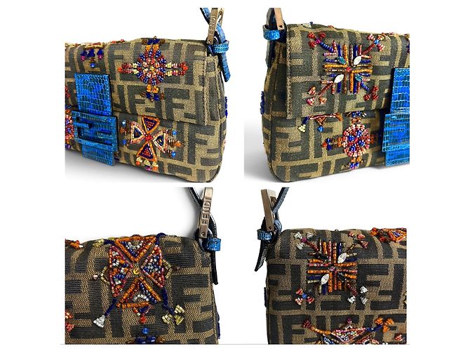 Fendi Borsa Baguette Zucca Blu Lucertola Ricamata - vista 7