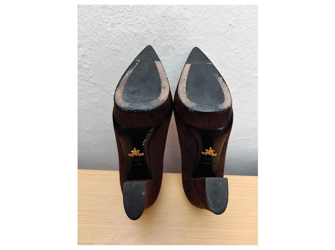 Prada Brown suede high heel shoes - view 8