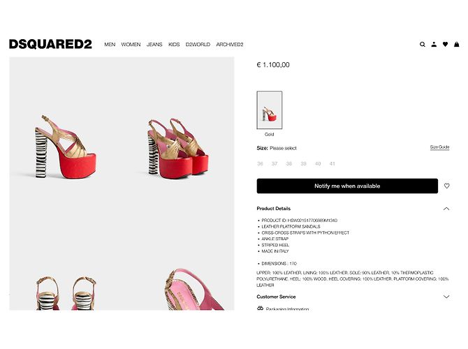 Dsquared2 Pre-Fall 2023 Sandales à plateforme en cuir doré - vue 10