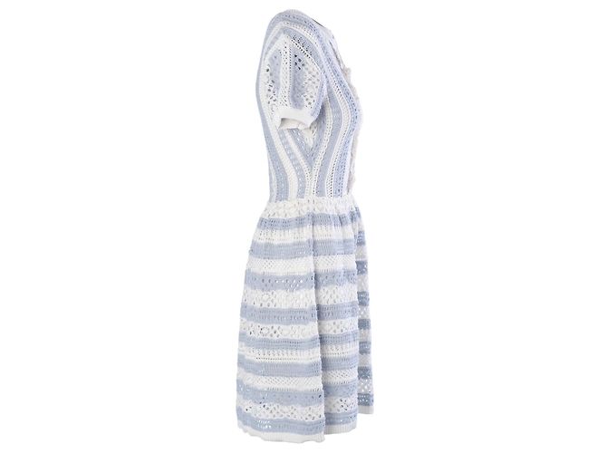 Vestido de malha crochet em algodão com riscas azuis e brancas Red Valentino - vista 2