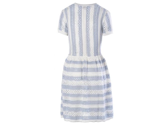Vestido de malha crochet em algodão com riscas azuis e brancas Red Valentino - vista 3