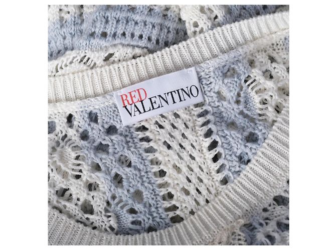 Vestido de malha crochet em algodão com riscas azuis e brancas Red Valentino - vista 7