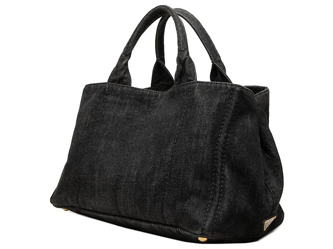 Tote Sac cabas satchel Prada Denim Canapa Logo noir - vue 2