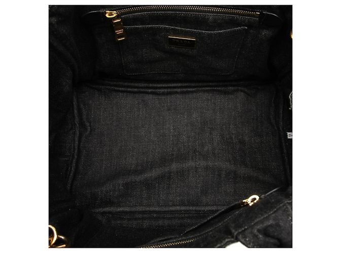 Tote Sac cabas satchel Prada Denim Canapa Logo noir - vue 4