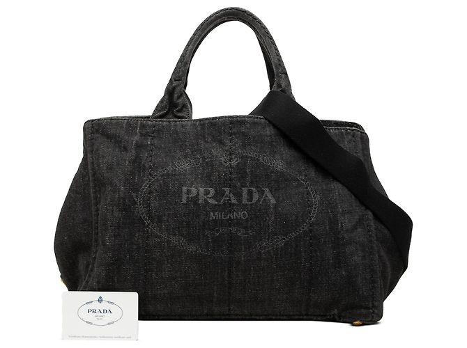 Tote Sac cabas satchel Prada Denim Canapa Logo noir - vue 7