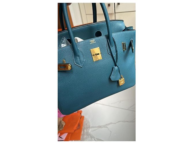 Hermès Birkin 30 bolso de mano de cuero azul - vista 3