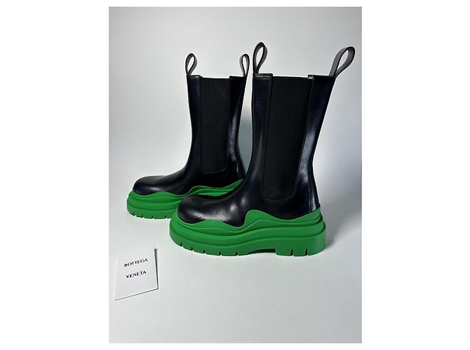 Bottega Veneta Tire – Black Leather Boots with Green Sole – Size 38 - vista 18
