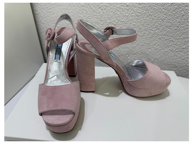 Sandali Prada Camoscio Rosa Plateau Tacchi Alti - vista 6