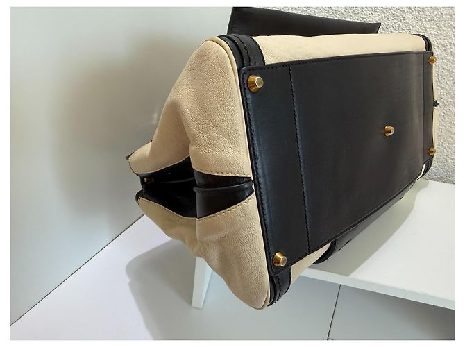 Chloé Alice Drew Leder Handtasche Bicolor Schwarz Beige - Ansicht 10
