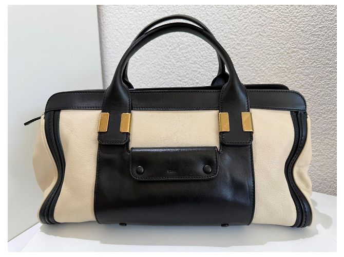 Chloé Alice Drew Leder Handtasche Bicolor Schwarz Beige - Ansicht 2