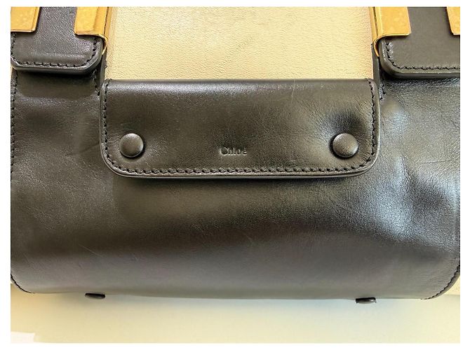 Chloé Alice Drew Leder Handtasche Bicolor Schwarz Beige - Ansicht 3