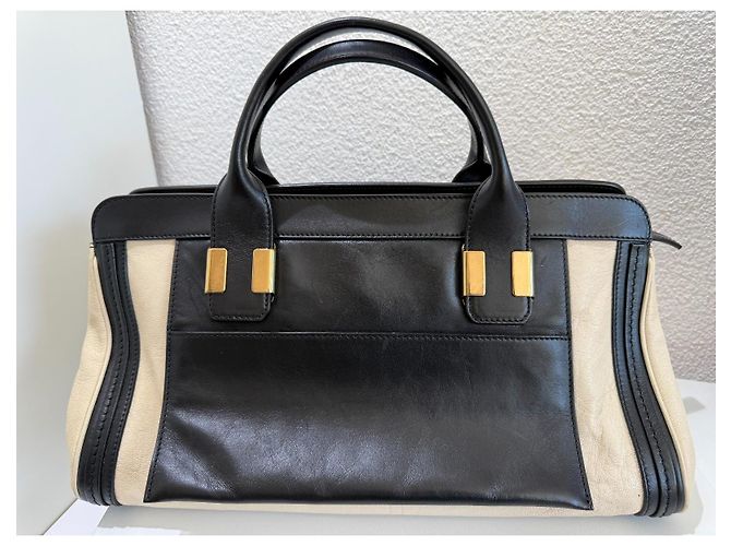 Chloé Alice Drew Leder Handtasche Bicolor Schwarz Beige - Ansicht 4