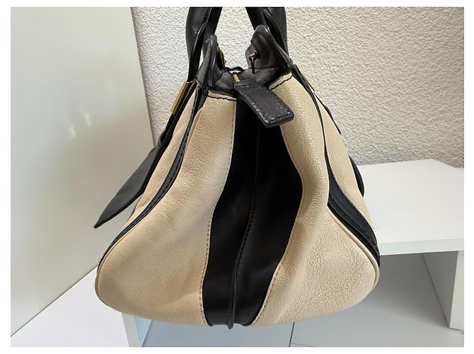 Chloé Alice Drew Leder Handtasche Bicolor Schwarz Beige - Ansicht 7
