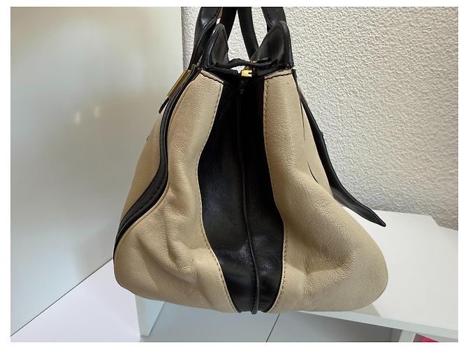 Chloé Alice Drew Leder Handtasche Bicolor Schwarz Beige - Ansicht 8