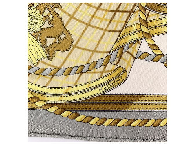 Hermès Hermes Vintage Foulard di seta grigio Grande Tenue d'Origny 40x40 - vista 6