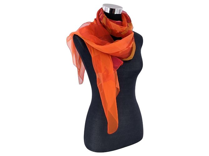 Sciarpa Stola in Voile di Seta Soleil de Soie Orange Red Vintage Hermès - vista 2