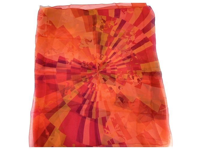 Sciarpa Stola in Voile di Seta Soleil de Soie Orange Red Vintage Hermès - vista 3