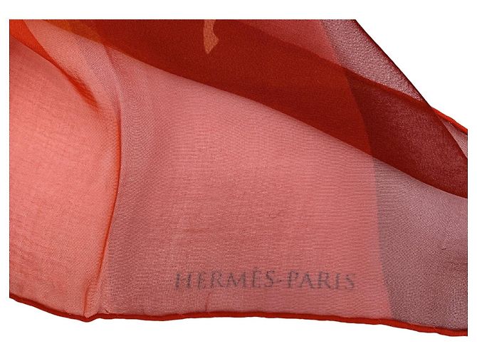 Sciarpa Stola in Voile di Seta Soleil de Soie Orange Red Vintage Hermès - vista 4