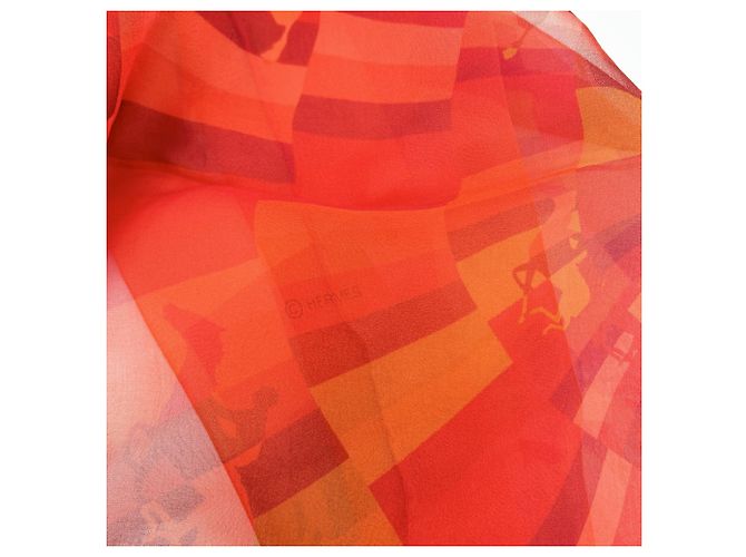 Sciarpa Stola in Voile di Seta Soleil de Soie Orange Red Vintage Hermès - vista 5