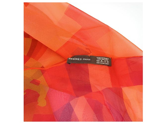 Sciarpa Stola in Voile di Seta Soleil de Soie Orange Red Vintage Hermès - vista 6