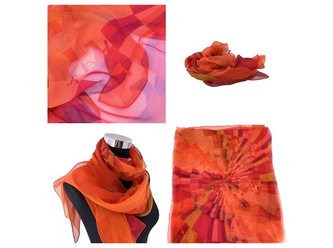 Sciarpa Stola in Voile di Seta Soleil de Soie Orange Red Vintage Hermès - vista 7