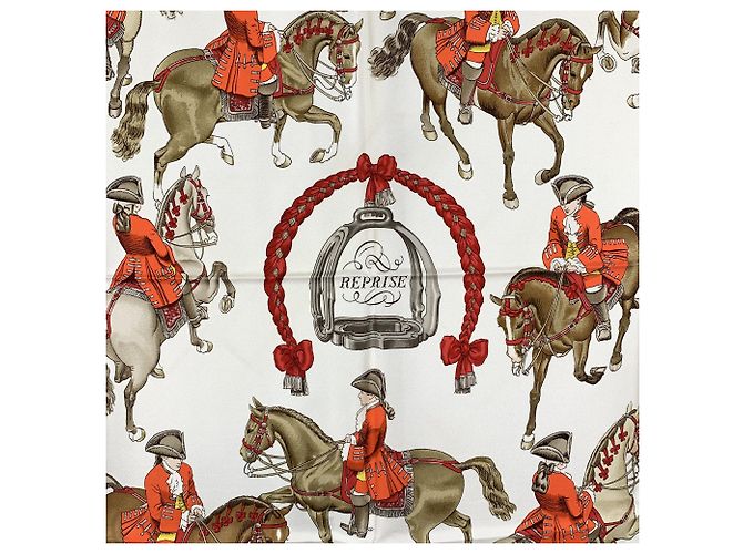 Hermès Vintage Reprise Ledoux 1970 Seidentuch in Rosa und Weiß - Ansicht 2