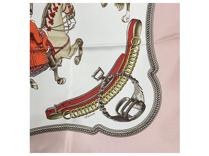 Hermès Vintage Reprise Ledoux 1970 Seidentuch in Rosa und Weiß - Ansicht 4