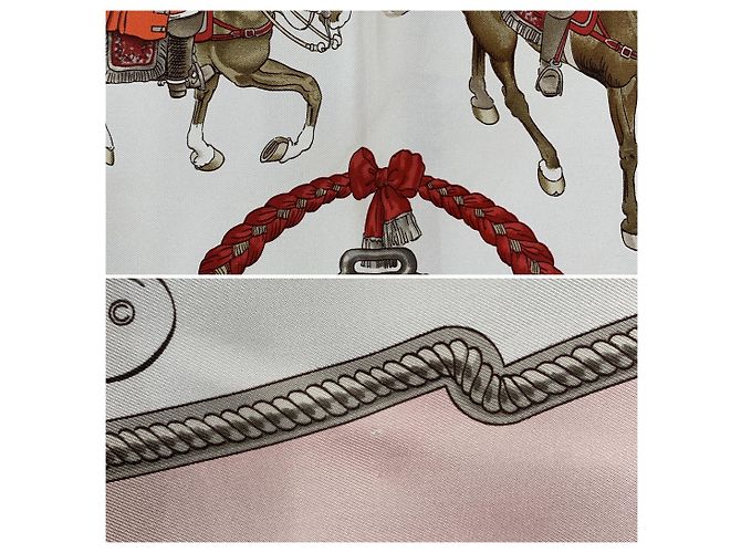 Hermès Vintage Reprise Ledoux 1970 Seidentuch in Rosa und Weiß - Ansicht 5