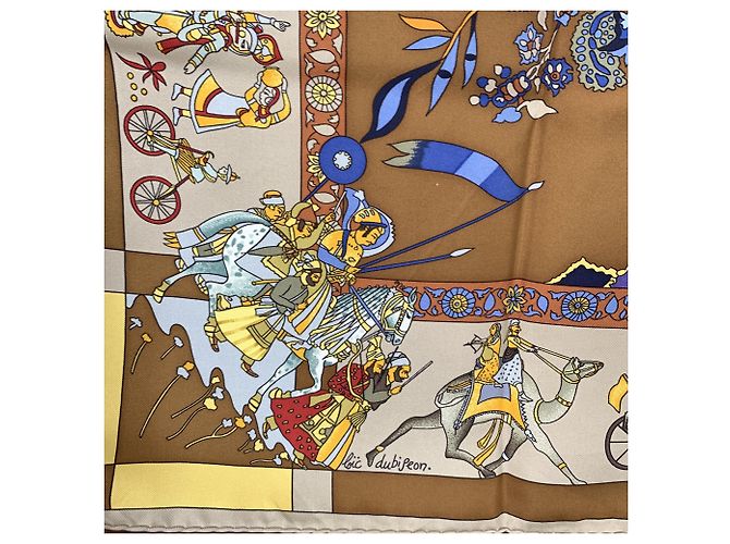 Foulard Hermès Vintage Brown Silk Fantaisies Indiennes Dubigeon - vista 5