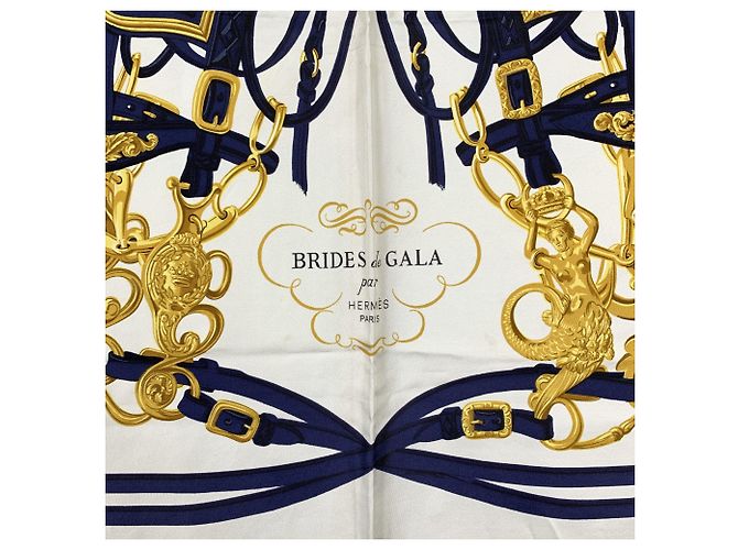 Hermès Foulard Hermes Vintage Brides de Gala 1957 Grygkar in seta blu navy - vista 2