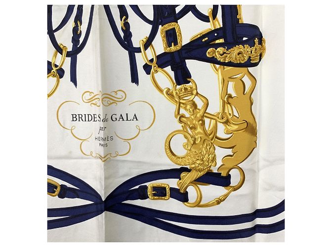 Hermès Foulard Hermes Vintage Brides de Gala 1957 Grygkar in seta blu navy - vista 6