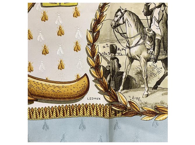 Hermès Vintage Napoleon 1963 Ledoux Seidentuch aus Jacquard in Hellblau - Ansicht 5